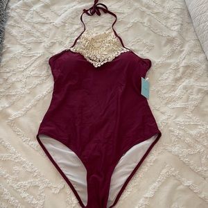 High Neck Lace, One Piece Swimsuit